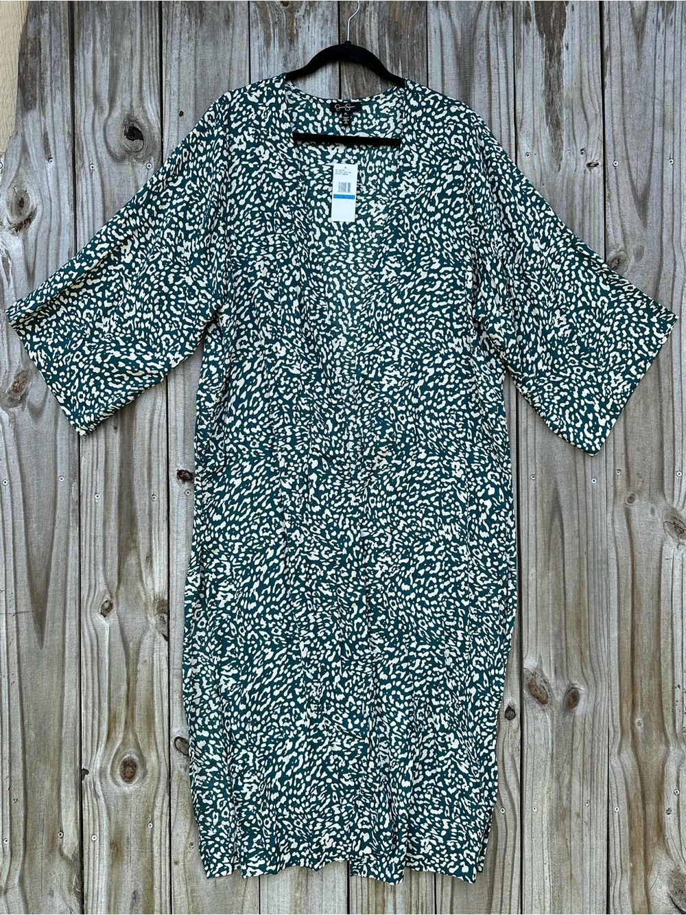 Jessica Simpson Deep Teal & Cream Animal Print Kimono Women’s Size XL